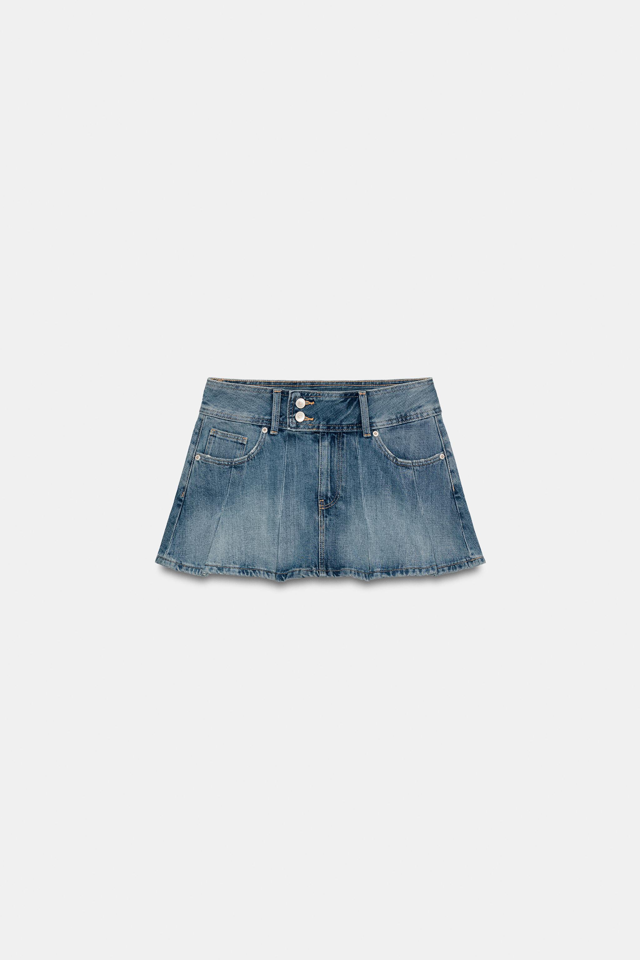 TRF PLEATED DENIM SKIRT
